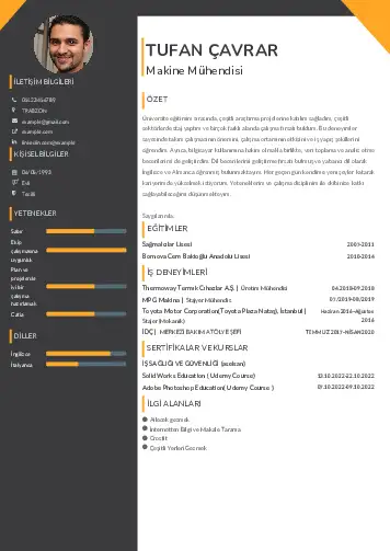 Makine Mühendisi Cv Örnekleri cv indir